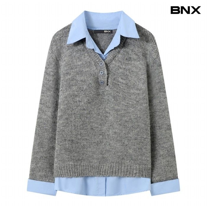 [~77]페이크 셔츠 카라 데일리 니트 (BY4KP002L0)