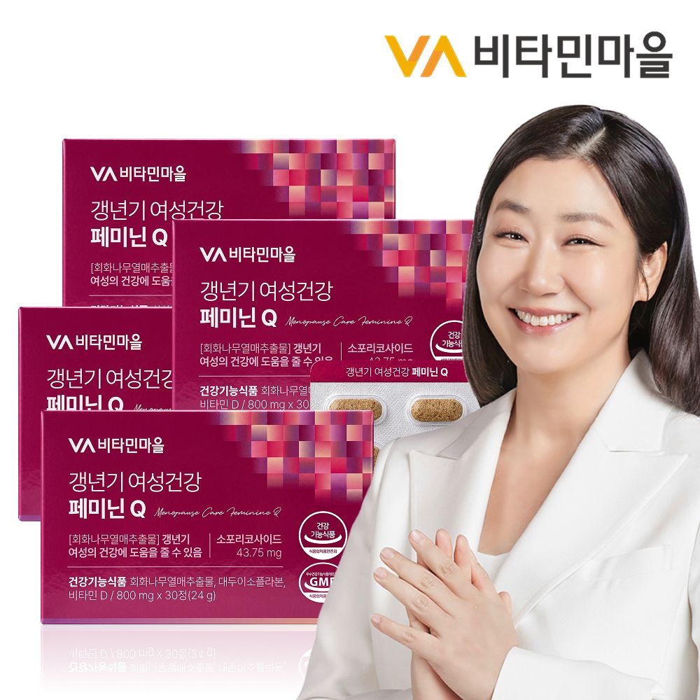 비타민마을 갱년기 여성건강 페미닌 Q 갱년기영양제 30정 x 4박스 (총4개월분)