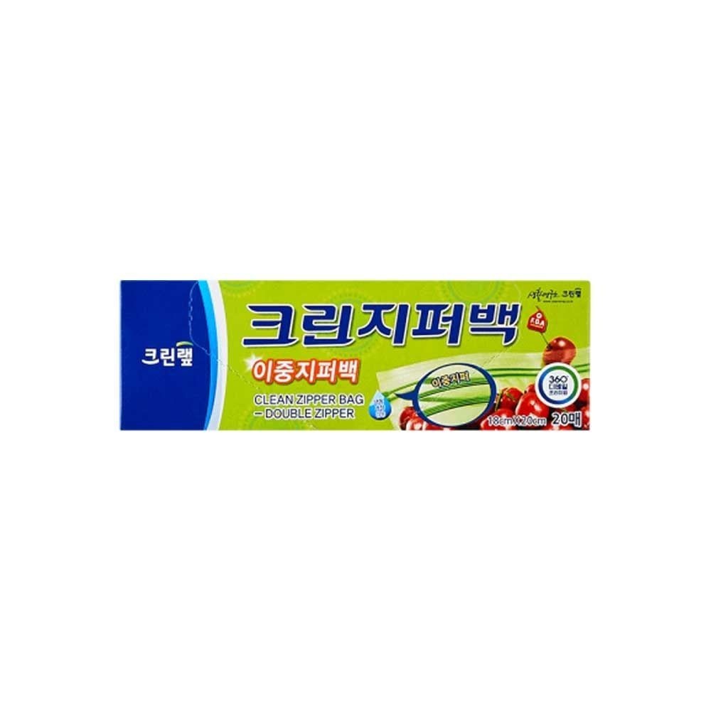 크린랲 이중 지퍼백 소 18x20cm 20매 크린 랲 백 지퍼백 이중 일회용백