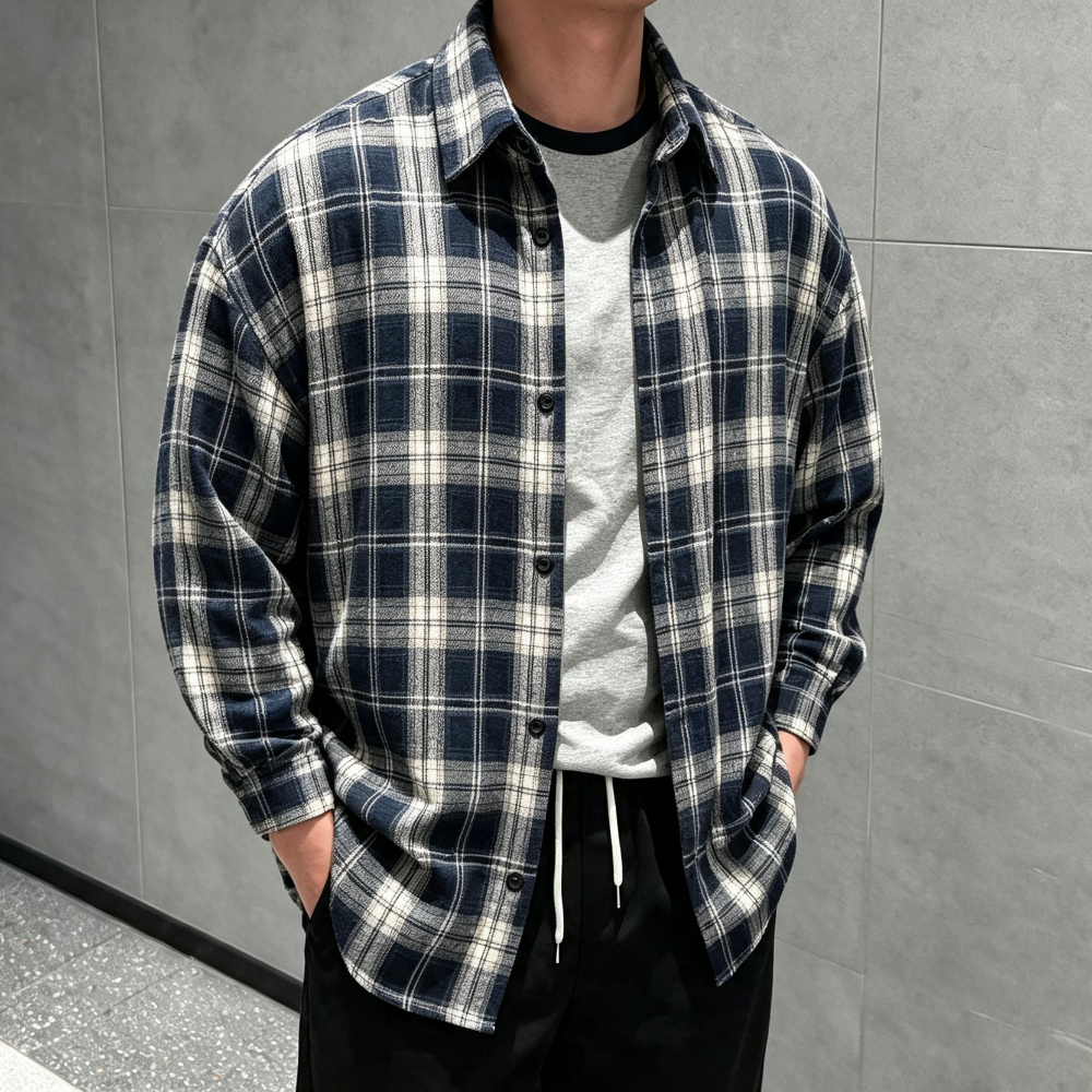 가을남방 남성 체크남방 커플 셔츠 봄 난방 간절기