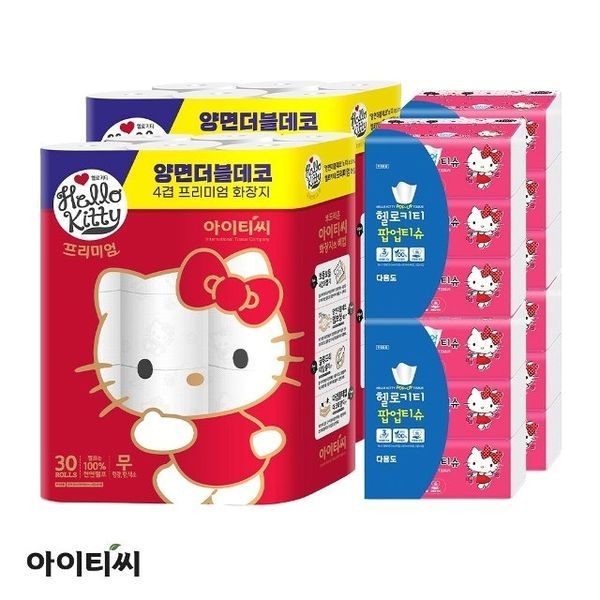 헬로키티 [하프클럽]헬로키티 4겹 프리미엄세트(프리미엄레드60롤 + 팝업티슈12팩)