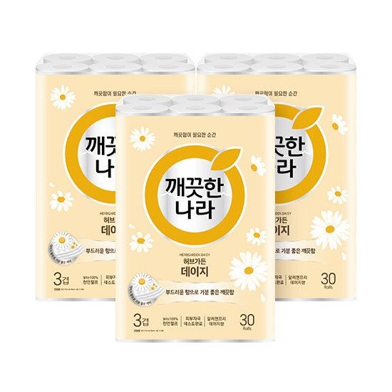 깨끗한나라 허브가든 데이지 30롤 3팩(총90롤)