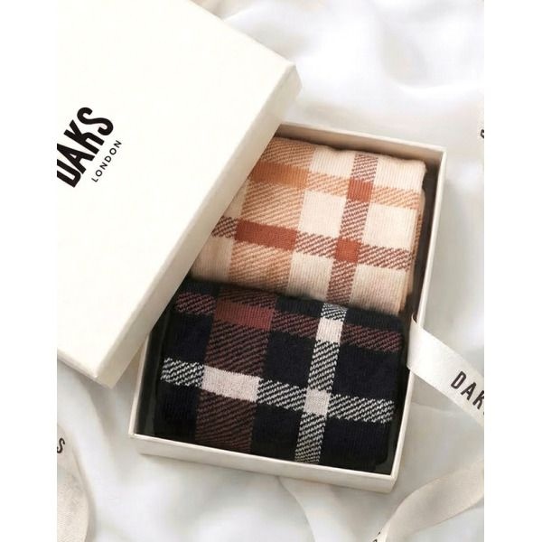 LF 닥스 레이디스 [닥스레이디스] [닥스 여성] [25FW] DLSS5D902MU 선물추천선물추천아이보리블랙 체크 면혼방 중목 양말 2종 세트