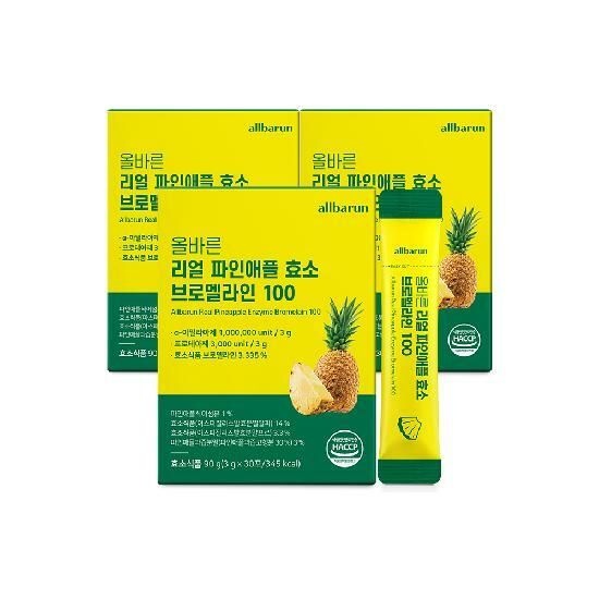 [100만 역가] 올바른 리얼 파인애플 효소 브로멜라인 100 30포 3박스(총 90박...