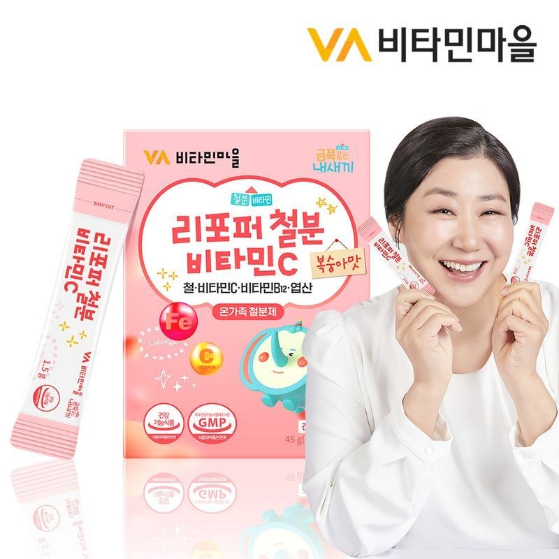 비타민마을 금쪽같은내새끼 리포퍼 철분 비타민C 복숭아맛 30포 1개월분