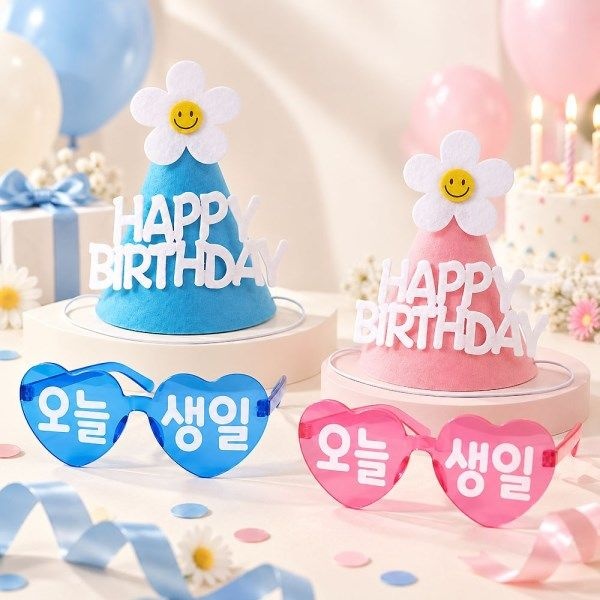 생일 주인공 세트 데이지 고깔 생일 안경 세트 어린이집 유치원 파티