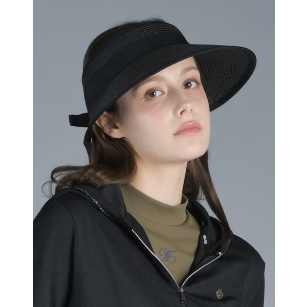 닥스골프 [25SS [PREMIUM 블랙 뒷면 리본 천연초 와이드 바이저 DNHE5E401BK 517248