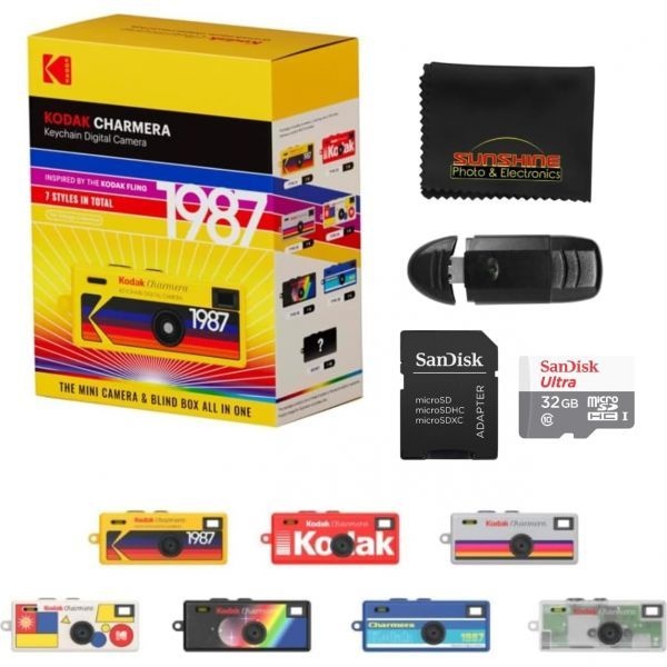 KODAK [해외] 코닥 차메라 키체인 디지털 카메라 블라인드 박스 세트 32GB 샌디스크 microSD 카드 USB 리더기 SD 어댑터 극세사 청소