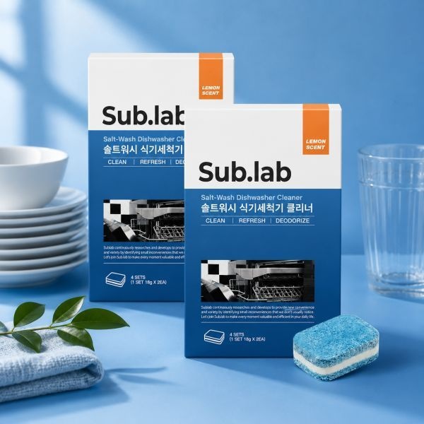 서브랩 솔트워시 식기세척기 클리너 타블렛(18gX8개입) 2팩 최대 16개월분