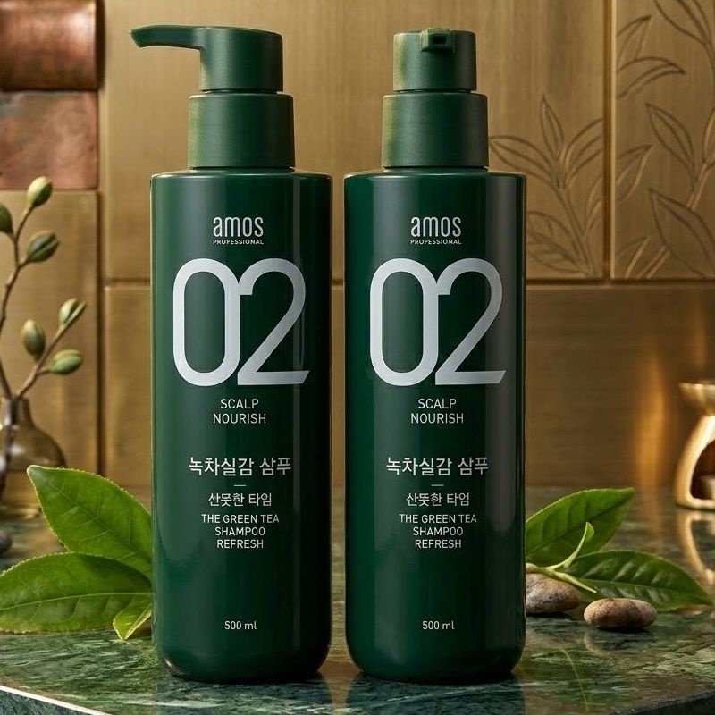 1+1 아모스 녹차실감 샴푸 500g / 지성 중건성 민감성 3종 택1