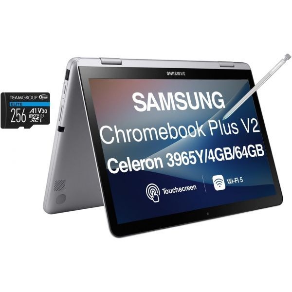 ME2 MichaelElectronics2 [해외] 삼성 크롬북 플러스 V2 12.2인치 비즈니스 2 in 1 노트북 인텔 셀러론 3965Y 4GB LPDDR3 64GB SSD 액티브 펜 Wi Fi 5 웹캠 크롬