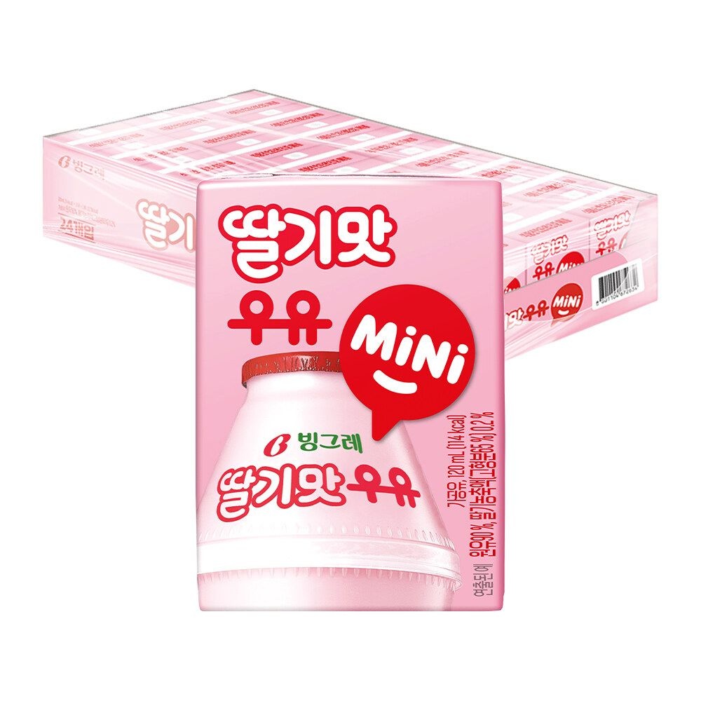 빙그레 딸기맛 우유 미니 120ml 24팩 / 멸균우유