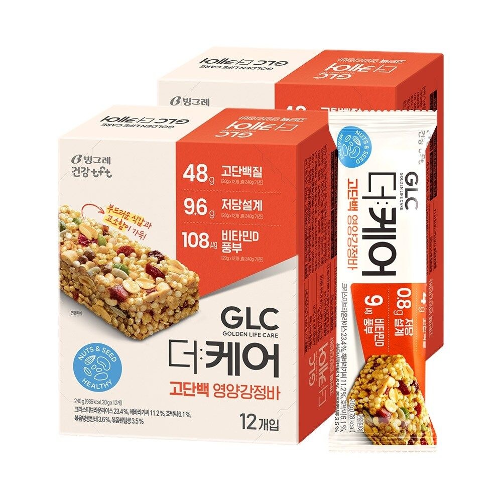 빙그레 GLC 더케어 고단백 영양강정바 240g (24입) / 에너지바 영양간식 견과...