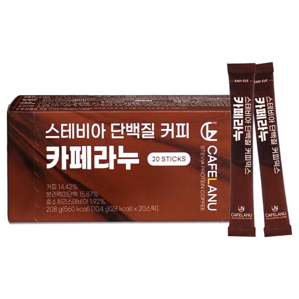 [오늘출발] 한국생활건강연구소 [소비기한 26.12.23] 스테비아 단백질 커피믹스 카페라누 20개입 x 1박스 제로슈가 무설탕 프로틴 단백질커피