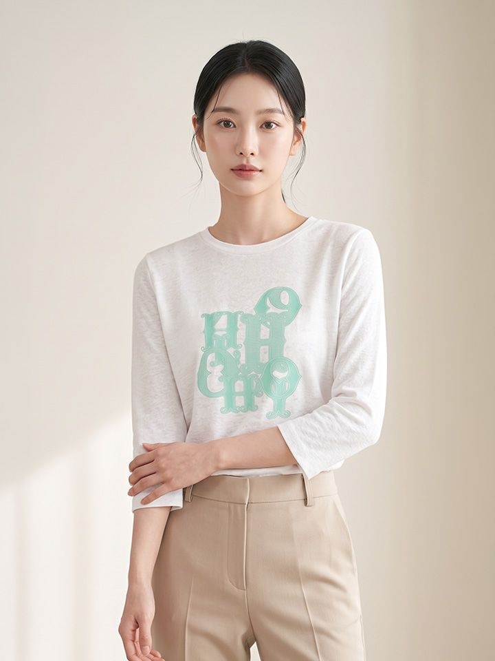 올리비아 하슬러 하슬러 라운드넥 7부소매 티셔츠_OHDMTS902