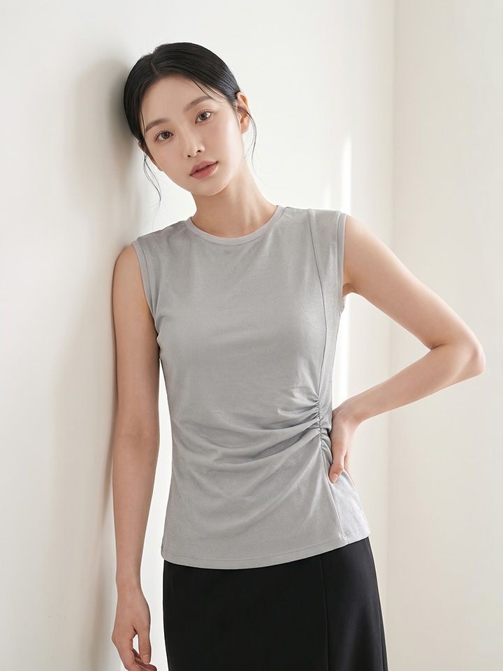 올리비아 하슬러 하슬러 여성 셔링포인트 슬리브리스_OHDMTS904