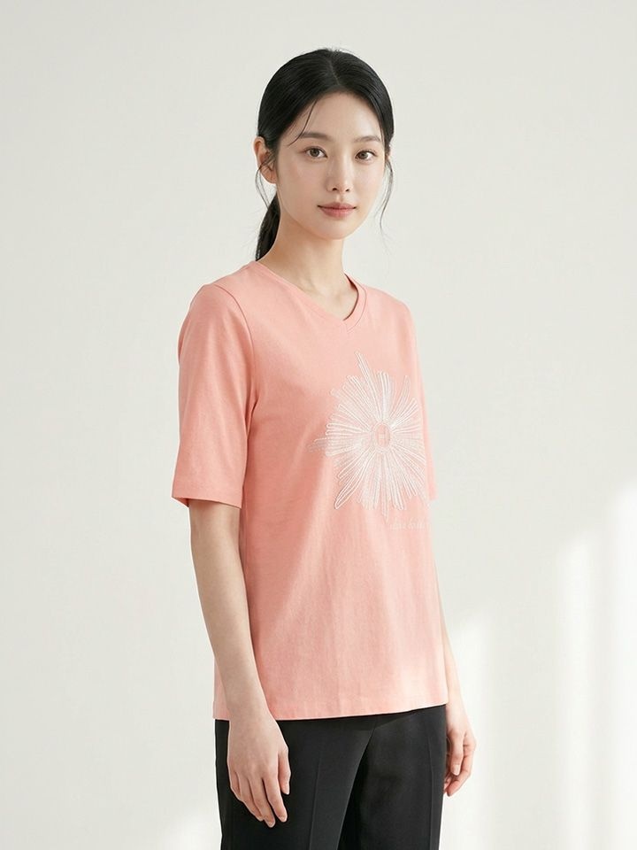 올리비아 하슬러 하슬러 와이드 브이넥 프린팅 면티셔츠_OHDMTS101