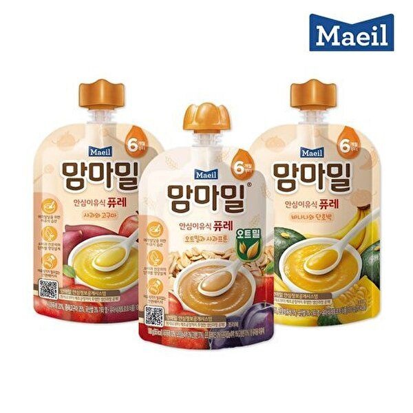[매일유업]매일 맘마밀 안심이유식 6개월 퓨레 3종 100g 혼합 구성 총 10팩