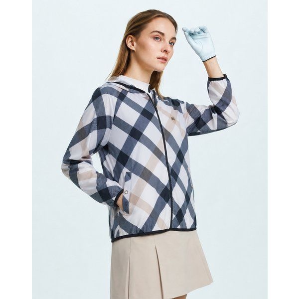 닥스골프 [26SS [ONLINE EXCLUSIVE 베이지 전판 체크 후드 집업 DNTS6B912I1 511478