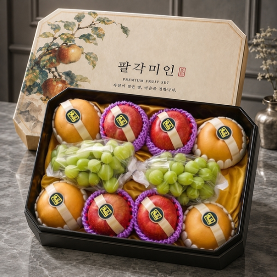 수려한 과일선물세트 팔각미인8호 5kg내외(사과4+배4+샤인머스켓2)