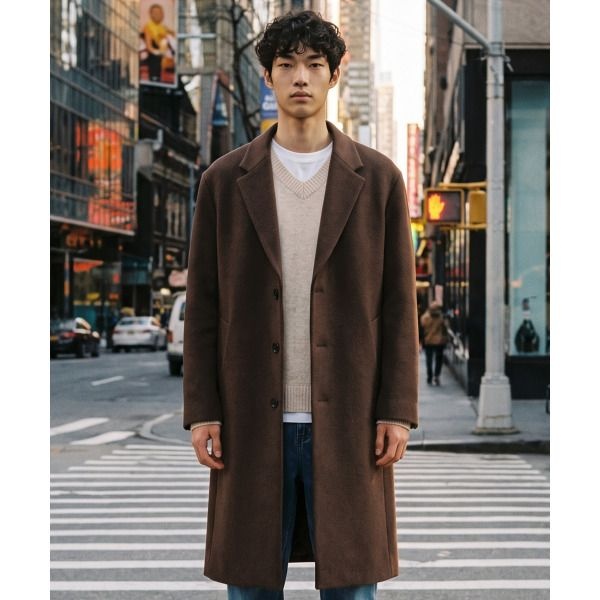 (주)에스티오 [에스티코(공식)] 싱글 체스터 맥시 롱 코트 브라운 (OVER)_SCTUD72OSH