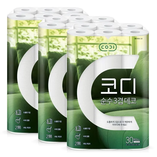 [코디] 쌍용 CODI 순수 데코 30m 3겹 30롤 x 3