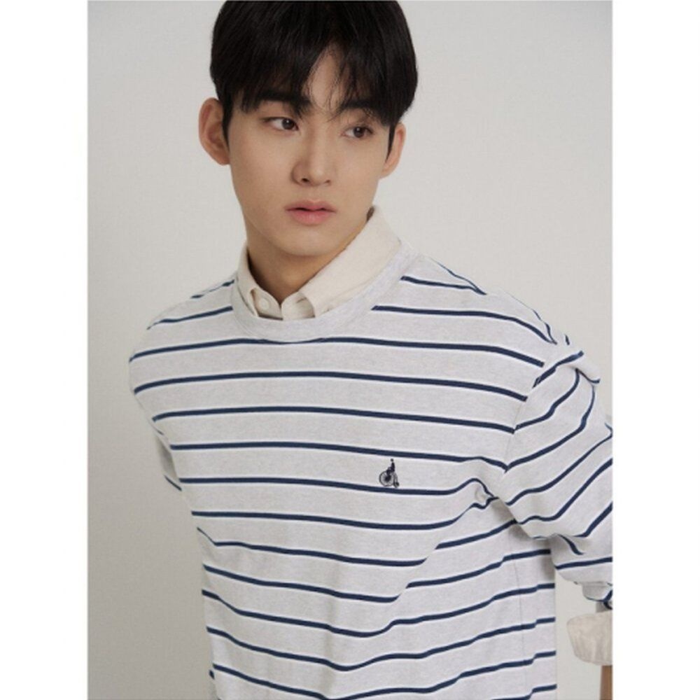 빈폴 멘 멀티 스트라이프 라운드넥 긴소매 티셔츠 그레이 BC6241C573 5946626