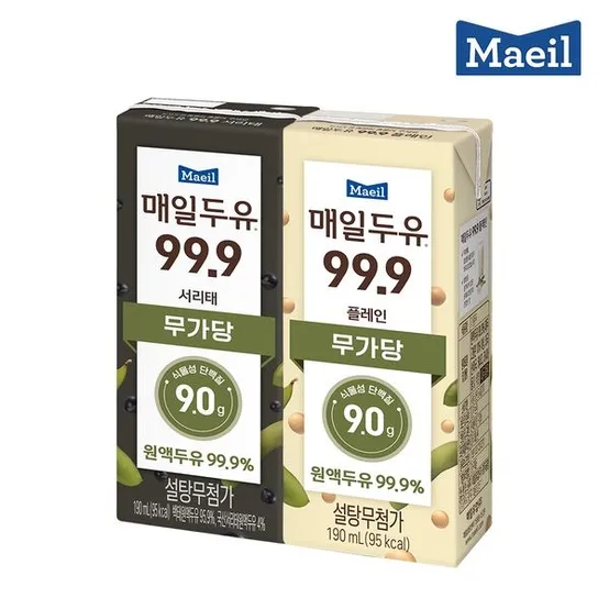 매일두유 99.9 플레인 190ml 24팩 + 99.9 서리태 190ml 24팩 (총 48팩)