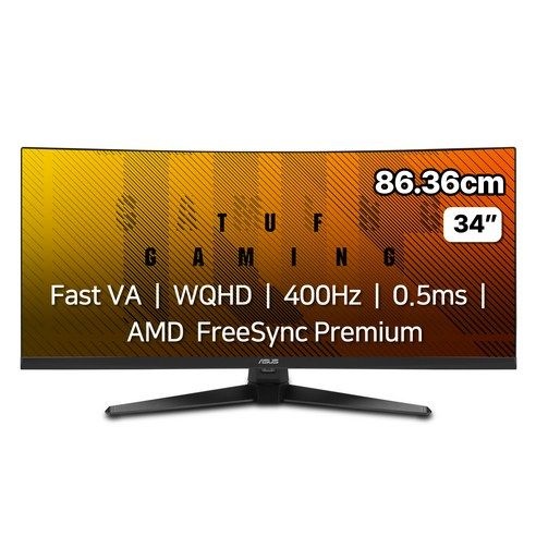 에이수스 WQHD 21:9 Fast VA WQHD 1500R 400Hz 0.5ms 400cd DCI-P3 95% TUF 울트라와이드 커브드 게이밍 모니터, 86.36cm, VG34WQ5A