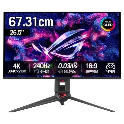 에이수스 4K UHD QD OLED 240Hz 0.03ms 멀티스탠드 ROG Swift 게이밍 컴퓨터 모니터, 68.5cm, PG27UCDM