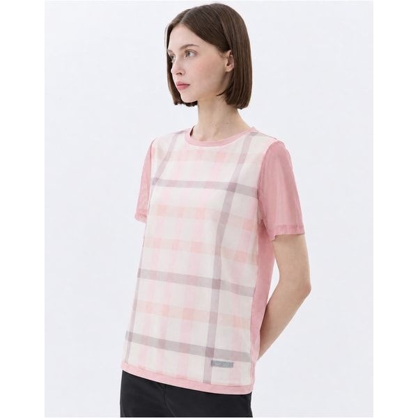 닥스골프 [25SS [스테디셀러 핑크 체크프린트 메쉬소매 반팔티셔츠 WNTS5B320P2 509897