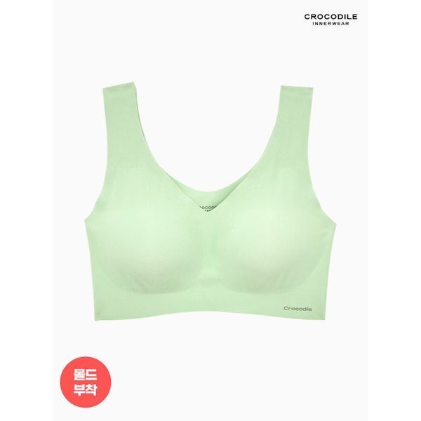 크로커다일 [하프클럽]뉴 라이크라 쉘론 몰드부착 V넥 브라 1종 라이트그린