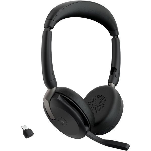 Jabra [해외] Jabra 자브라 Evolve2 65 Flex 무선 스테레오 헤드셋 블루투스 노이즈 캔슬링 ClearVoice 기술 하이브리드 ANC Microsoft Teams