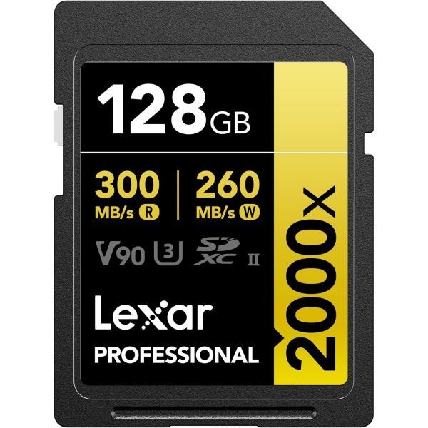 Lexar [해외] Lexar 렉사 128GB 전문가용 2000x SD 카드 UHS II C10 U3 V90 Full HD 8K 최대 300MB s 읽기 속도 DSLR 시네마급 비디오 카메라용 SDX