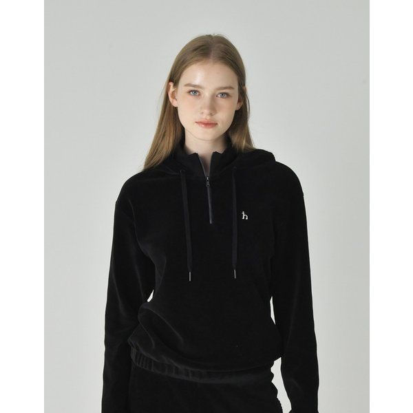 헤지스골프 [25FW [ONLINE EXCLUSIVE블랙 여성 골덴 쿼터집 후드 스웨트 셔츠 HWTS5D901BK 520208