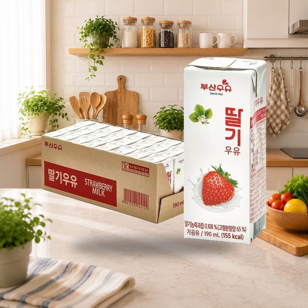 부산우유 멸균우유 딸기우유 190ml 24개
