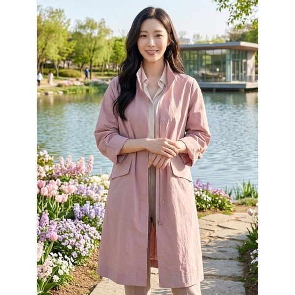 올리비아 하슬러 [하프클럽]핑크 하이넥 올디너리 롱코트 OHBMCT901