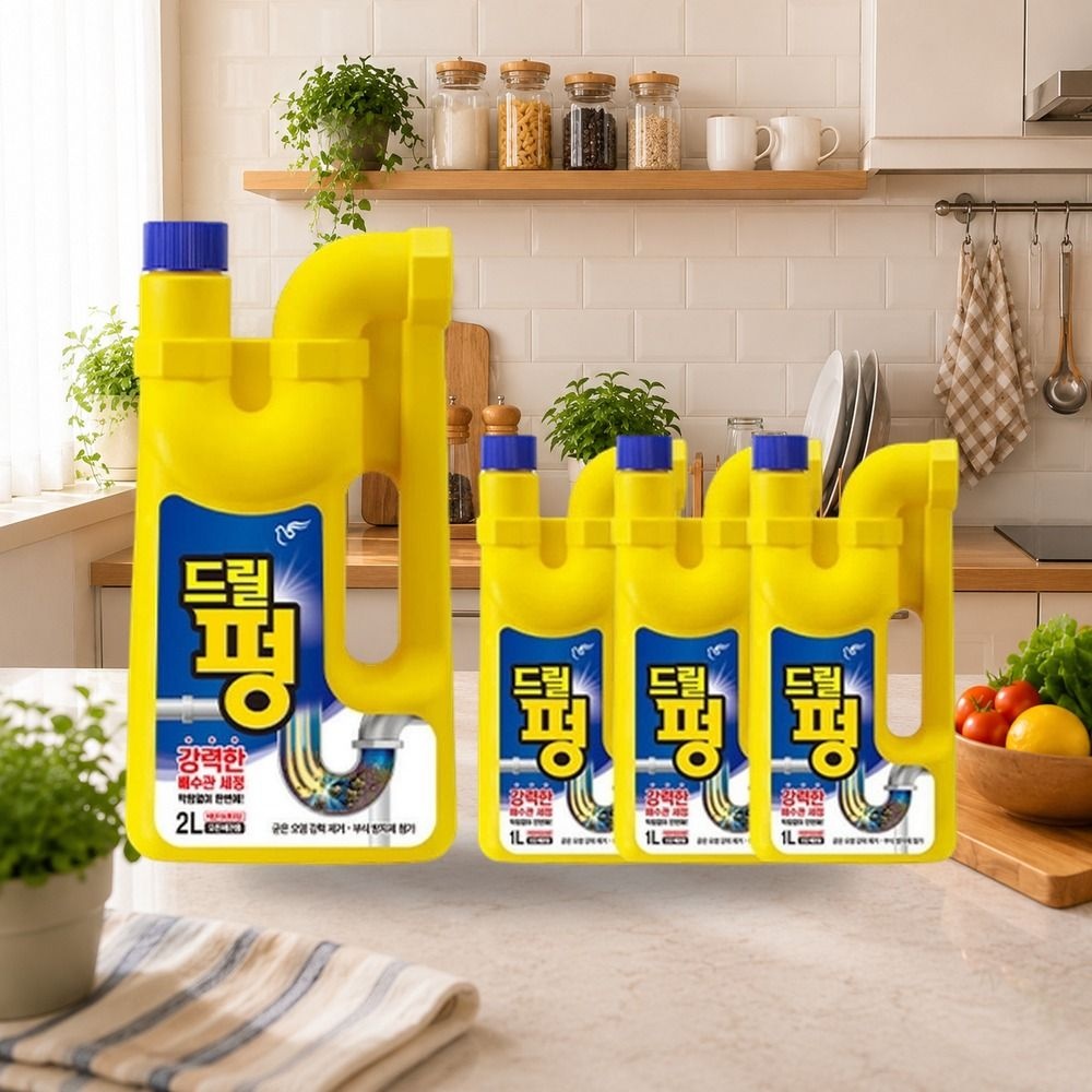 피죤 배수구 세정제 드릴펑 1L 3개 + 드릴펑 2L 1개