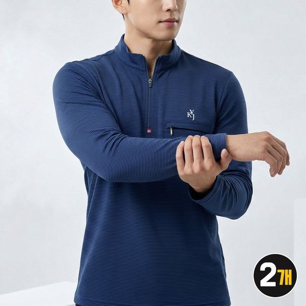 [하프클럽]1+1 김영주 골프 남성 에어쿨링 긴팔 여름 사방스판 기능성 냉감 집업 티셔츠 1119