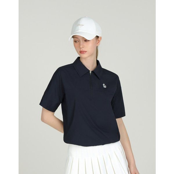 헤지스골프 [25SS [ONLINE EXCLUSIVE 네이비 여성 우븐 카라 집업 아노락 티셔츠 HWJU5B992N2 513055