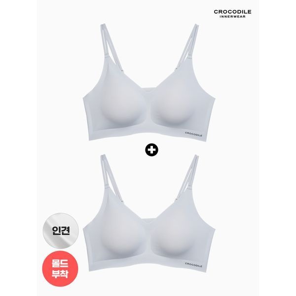 크로커다일 [하프클럽]라이크라 인견쉘론 몰드부착 더블스트랩 브라 1+1 CDWBR5N34_2