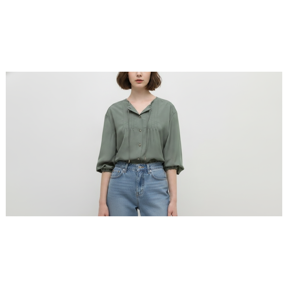 쉬즈미스 라운드 핀턱 블라우스_SWWBLP32040