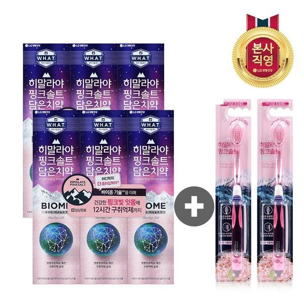 엘지생활건강 히말라야핑크솔트 바이옴 100g*6개 + 히말라야 핑크솔트 담은 칫솔(부드러운) 2개