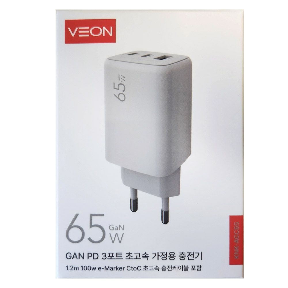 베온 초고속 충전기 GaN PD 65W 3포트 노트북 태블릿 가정용충전기 (CtoC 충전케이블 포함) 고성능충전기 고속충전기