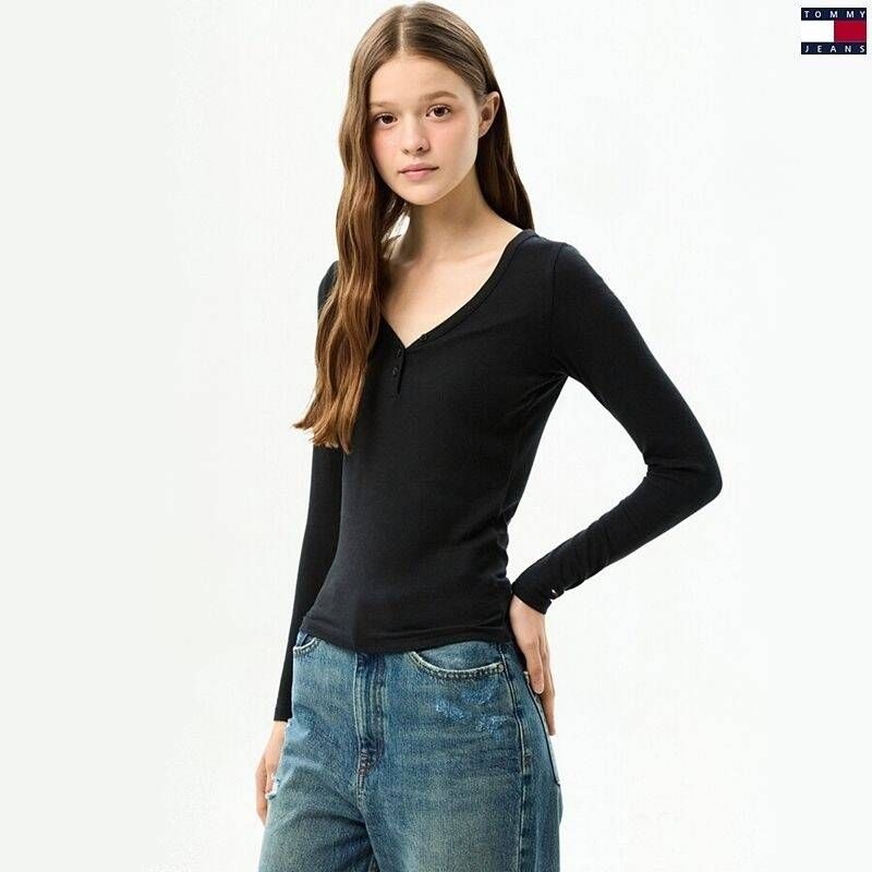 타미진스 타미진스 여성 슬림핏 헨리넥 긴팔 립 티셔츠 T32G7TTO02TWT1 J4K9L2M5 Q7R3S8T1