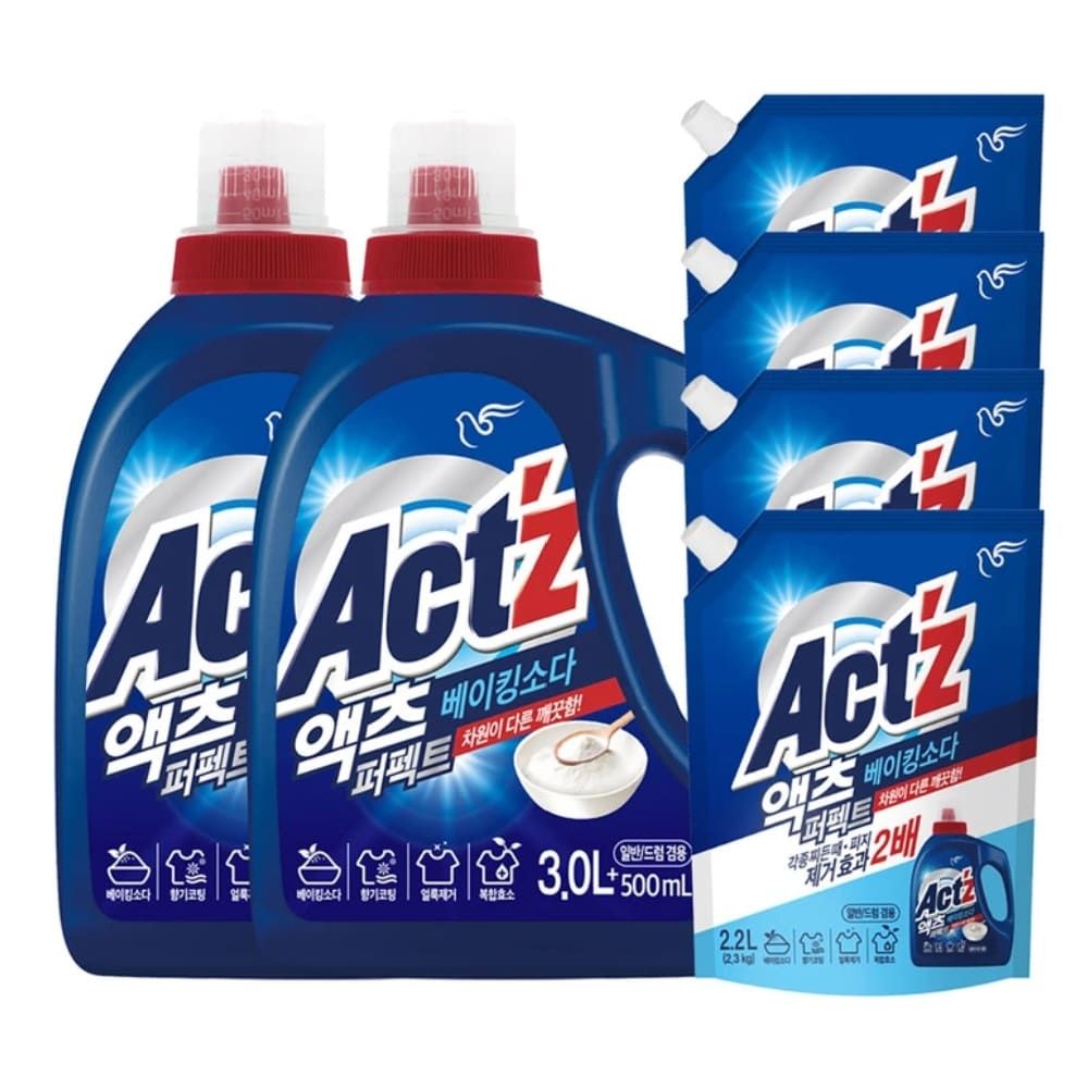 액츠 퍼펙트 액체 세탁세제 베이킹소다 3.5L x 2개 + 리필 2.2L x 4개