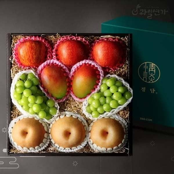 신세계백화점 과일선물세트 프리미엄 사과 배 샤인 애플망고 선물 세트 (사과3개 배3개 샤인2송이 애플망고2개)