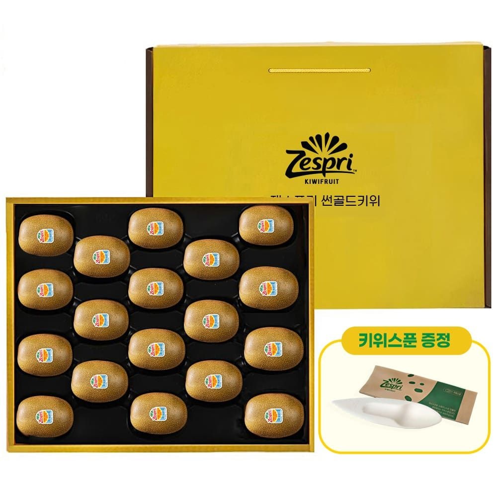 (현대홈쇼핑) 제스프리 썬골드키위 특대과 선물세트 총 2.5kg (18입/개당 140g내외) 키위스푼포함