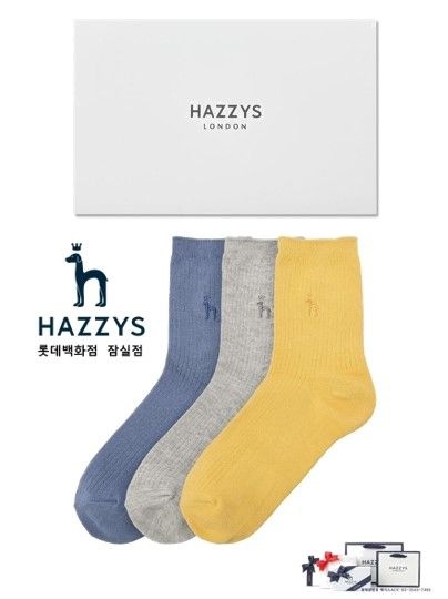 [롯데백화점] 헤지스 ACC [선물포장]HISS4F202G2_여성 그레이 퍼피자수 면 중목양말3종세트