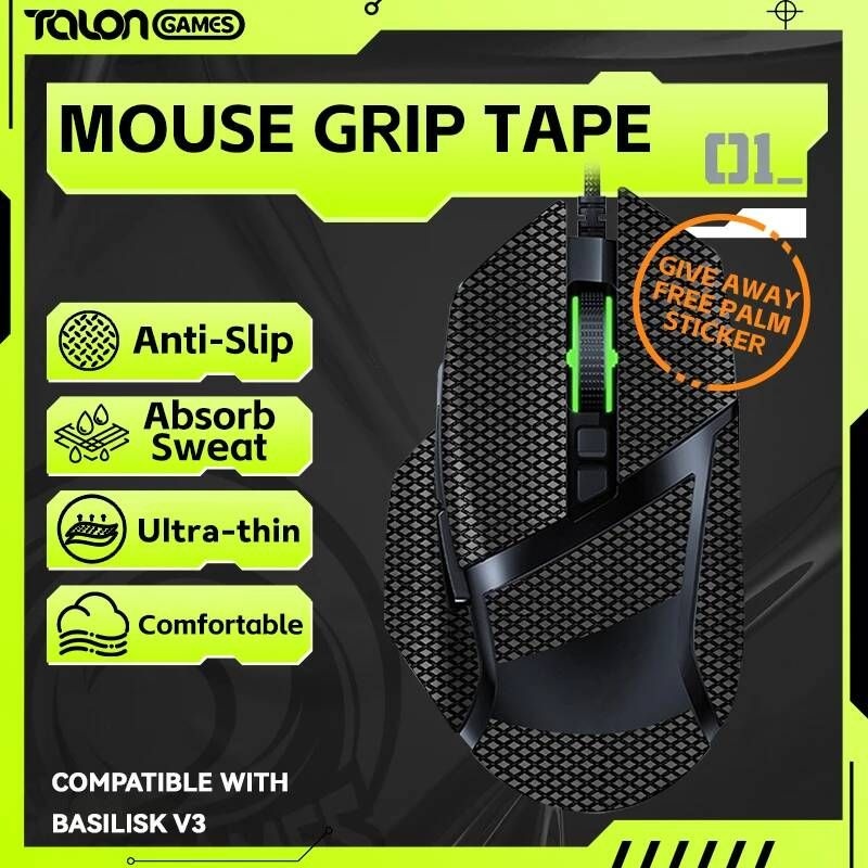 [해외] 잠자리마우스스티커 Razer Basilisk V3 PRO용 TALONGAMES 마우스 그립 테이프 1팩 땀 흡수 방지 미끄럼방지 잘라서